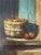 Realism Fine Antique Vintage Oil Painting on Artist Board Basket of Apples on Doorstep For Sale - Image 3 of 4