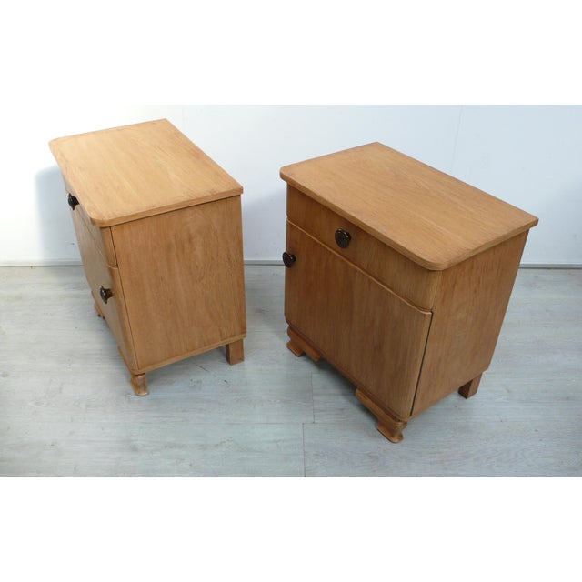 Art Deco Bedside Tables in Oak, Germany, 1940s, Set of 2 For Sale - Image 6 of 10