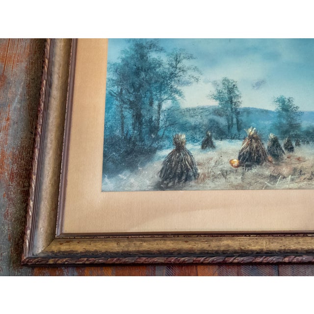 Blue 19th Century American Pastel Moonlit Nocturne Pastural Landscape With Haystacks For Sale - Image 8 of 16