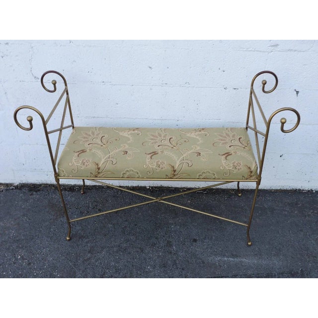 Large Vintage Painted Metal Upholstered Vanity Bench Stool For Sale - Image 11 of 11