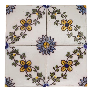 19th Century Set of Four Floral Tiles, Portuguese Baroque For Sale
