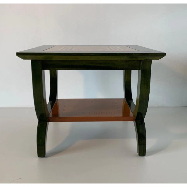 Italian Green Aniline and Maple Coffee Table, 1980s For Sale - Image 4 of 9