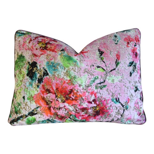 Designers Guild Floral Rose Botanical Velvet Feather/Down Pillow