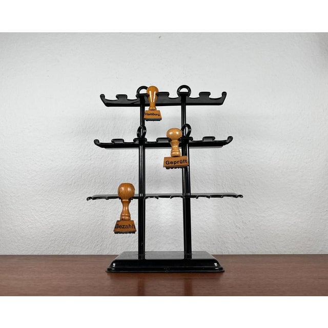 Mid-Century German Metal Office Rubber Stamp Holder and 3 Stamps, 1960s, Set of 4 For Sale - Image 15 of 18