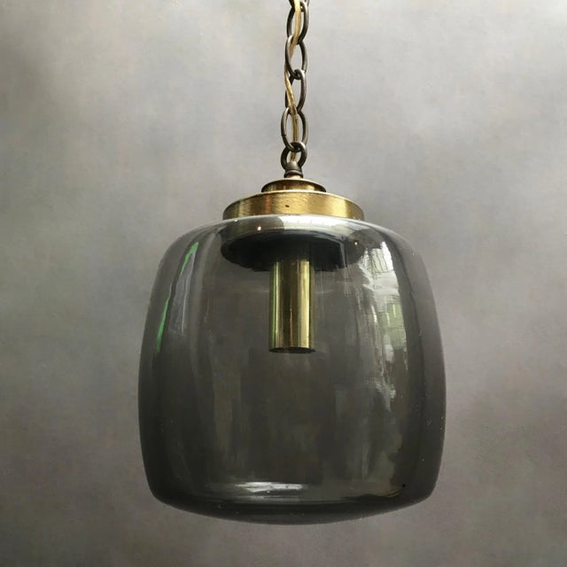 Smoked Glass and Brass Lantern Pendant Light For Sale - Image 4 of 6