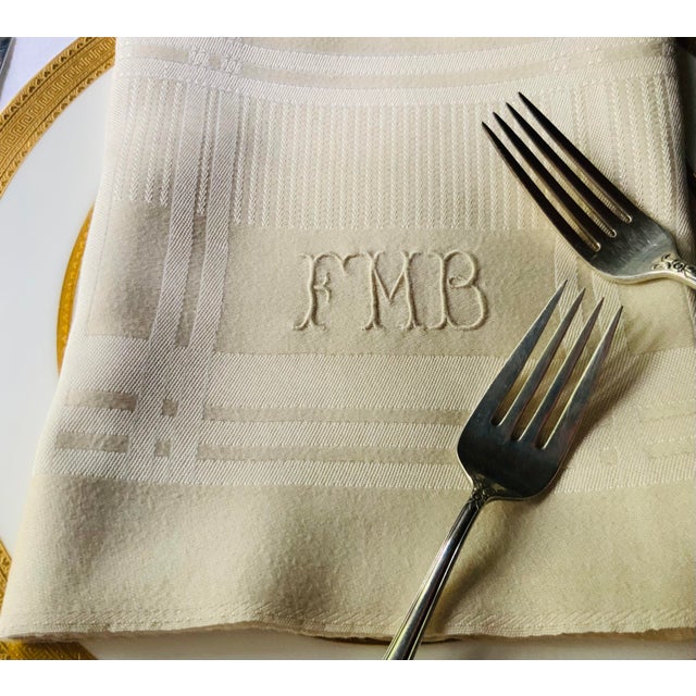 Textile Antique French Damask Linen Dinner Napkins, Monogrammed, Set of 4 | C. 1930s For Sale - Image 7 of 14