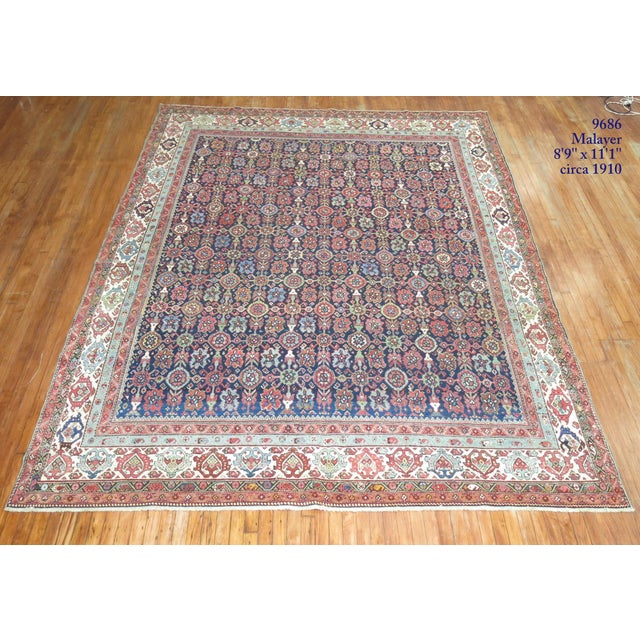 Blue Early 20th Century Persian Malayer Room Size Mini Khani Rug - 8'9" x 11'1" For Sale - Image 8 of 8