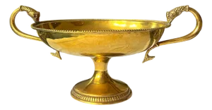 Large Vintage Solid Brass Dolphin Handle Compote Footed / Pedestal Bowl in the Style of Sherle Wagner Palm Beach Regency