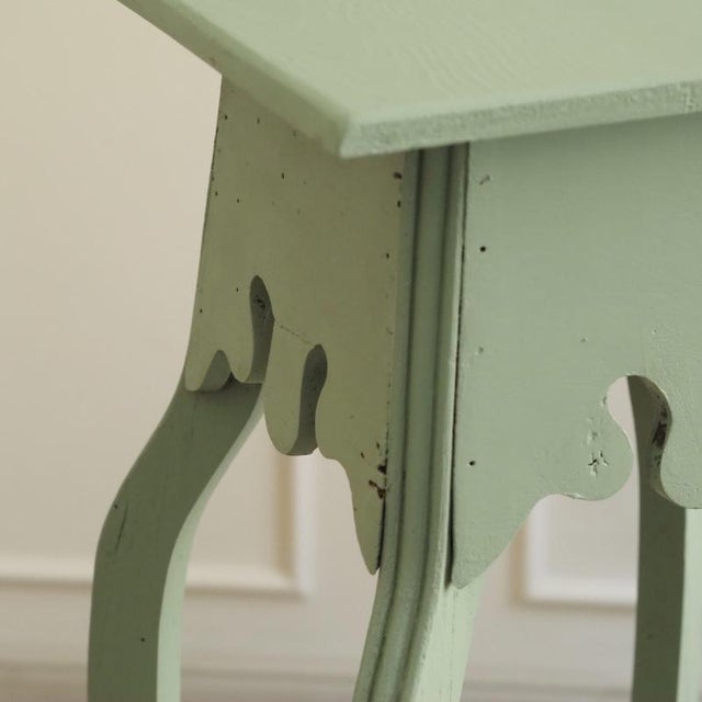 Mint Green Flower Stand with Two-Tiered Wooden Column with Curved Legs For Sale - Image 11 of 11