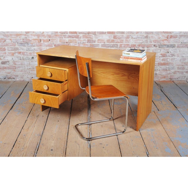 Brown Mid-Century Writing Desk in Oak Veneer, Czech, 1960s For Sale - Image 8 of 10