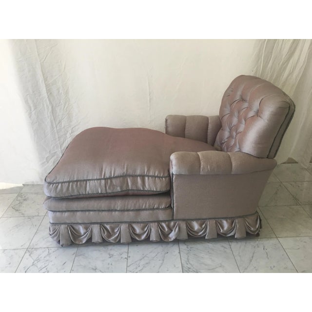 Exquisite and dramatic is this vintage chaise lounge. Ready for any Hollywood set. Upholstered in a lavender shagreen silk...