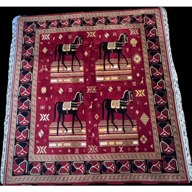 Smyrna Wool Rug with Horse Motif, Turkey, 1960s For Sale - Image 3 of 3