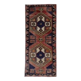1960s Red & Blue Vintage Turkish Runner 4'9" X 11'9" For Sale