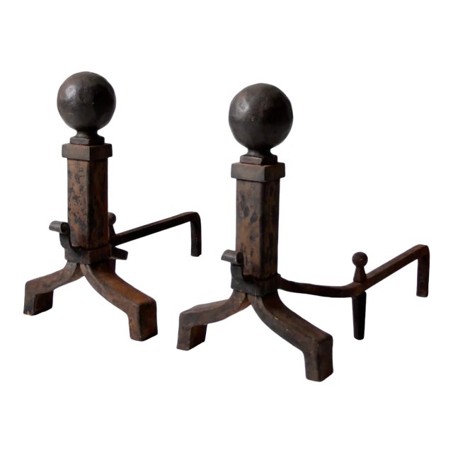Antique Wrought Iron Andirons For Sale