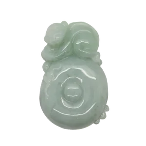 Jade Pendant Chinese Zodiac Monkey Holding Longevity Peach on Drum Stand