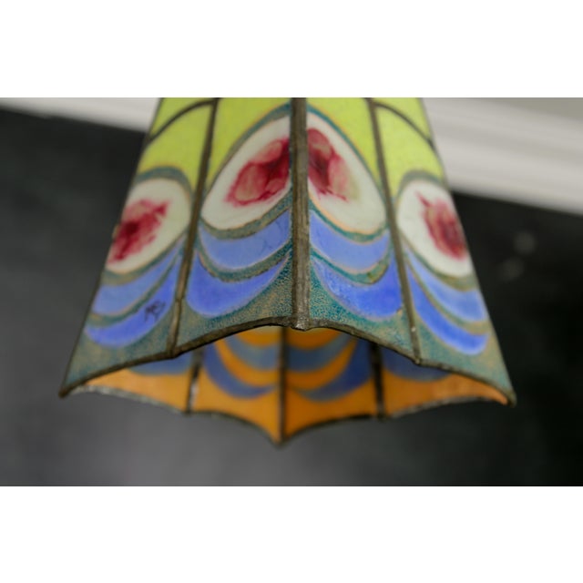 Mid-Century Blue, Yellow and Red Stained Glass Pendant Light, 1970s For Sale - Image 11 of 18