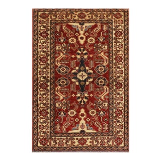 Southwestern Super Kazak Red/Gold Wool Rug - 3'11'' X 6'2'' For Sale