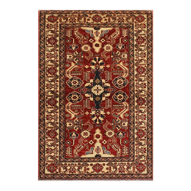 Southwestern Super Kazak Red/Gold Wool Rug - 3'11'' X 6'2'' For Sale