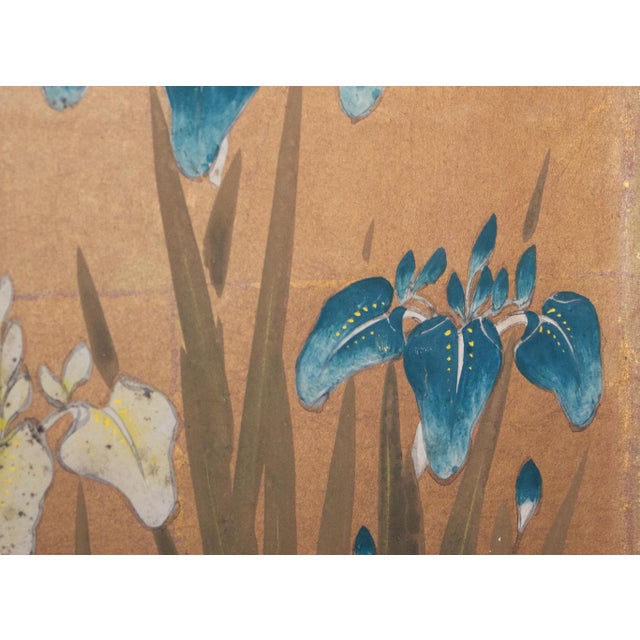 "Plum Blossom, Peony, Iris" by Kokei, 1970s Showa Era Japanese Painted Byobu Screen For Sale - Image 12 of 18