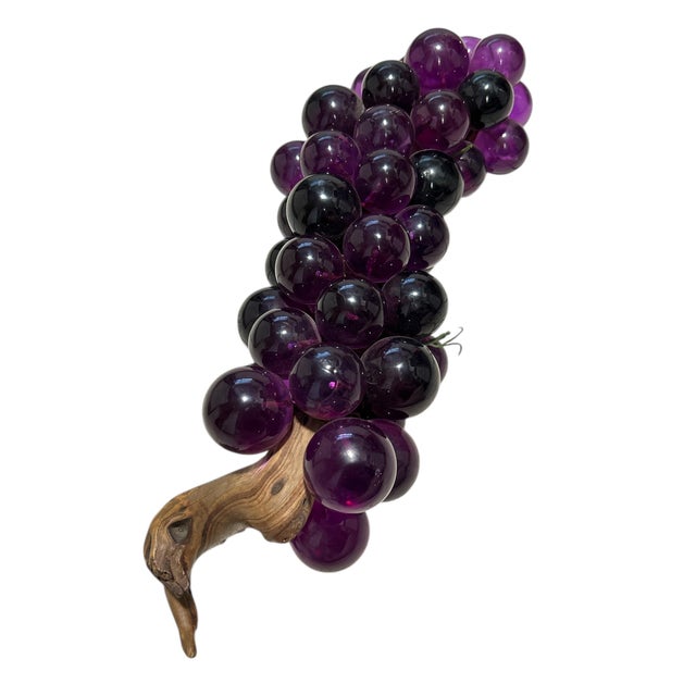 1960s 1960’s Mid Century Dark Amethyst Lucite 20” Table Grapes on Driftwood Stem For Sale - Image 5 of 5