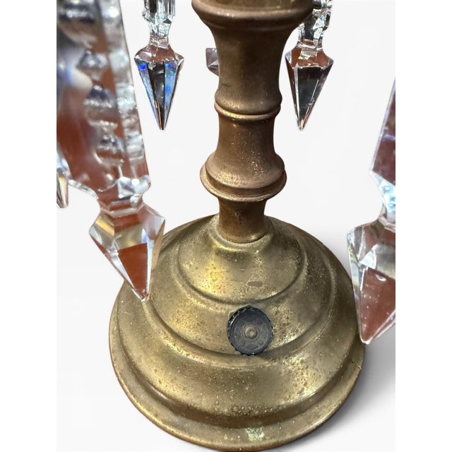 Metal Vintage Hollywood Regency Red Glass & Crystal Prism Boudoir Lamps, Pair For Sale - Image 7 of 8