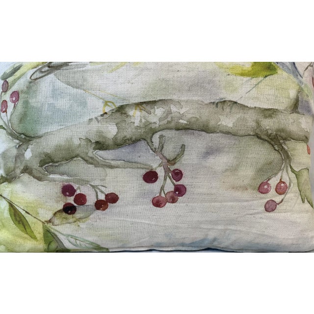 16" Square Decorative Toss Pillow Embellished With a Pair of Colorful Birds Perched on a Tree Limb With Red Berries - Made in the U K For Sale In Dallas - Image 6 of 11