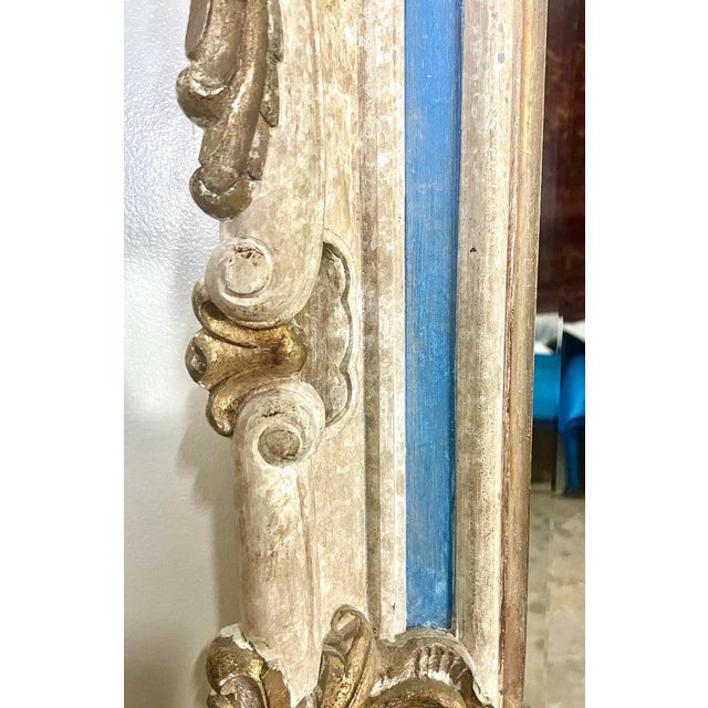 Wood Monumental French Baroque Style Painted & Parcel Gilt Mirror C. 1940's For Sale - Image 7 of 12