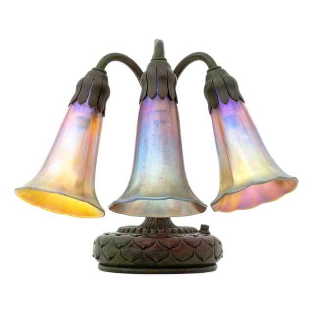 Tiffany Studios Three-Light "Lily" Table Lamp For Sale