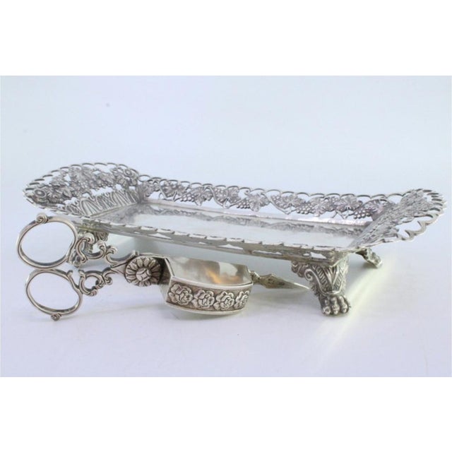 Metal Silver Tray and Scissors with Chiseled Grate, Set of 2 For Sale - Image 7 of 8