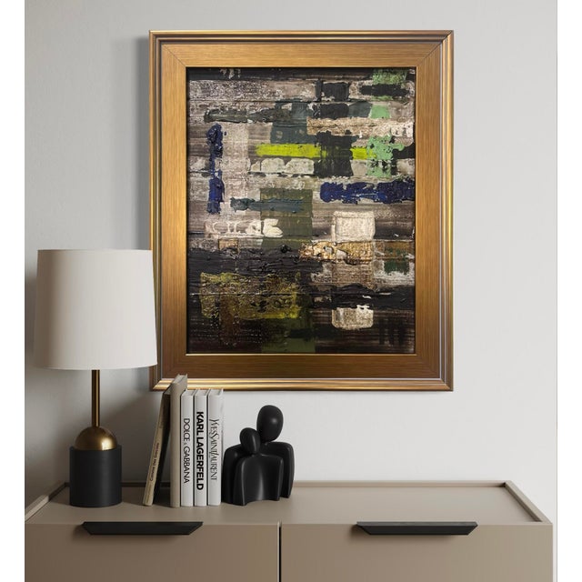 This original mixed-media abstract painting by J. Kent Martin is inspired by aerial views of farmland and the ordered...