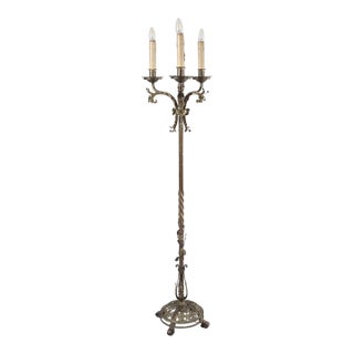 Early 20th Century Victorian Brass Foliate Candelabra Floor Lamp For Sale