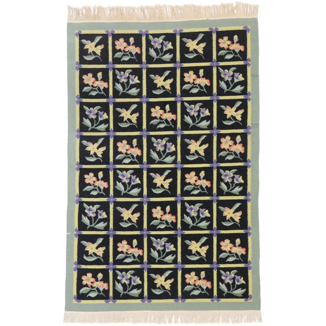 Vintage Chinese Floral Kilim Rug - 04'01 x 06'03 For Sale - Image 9 of 9