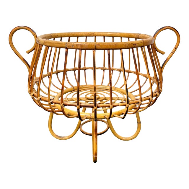 Rattan & Bamboo Basket, Italy, 1960s For Sale