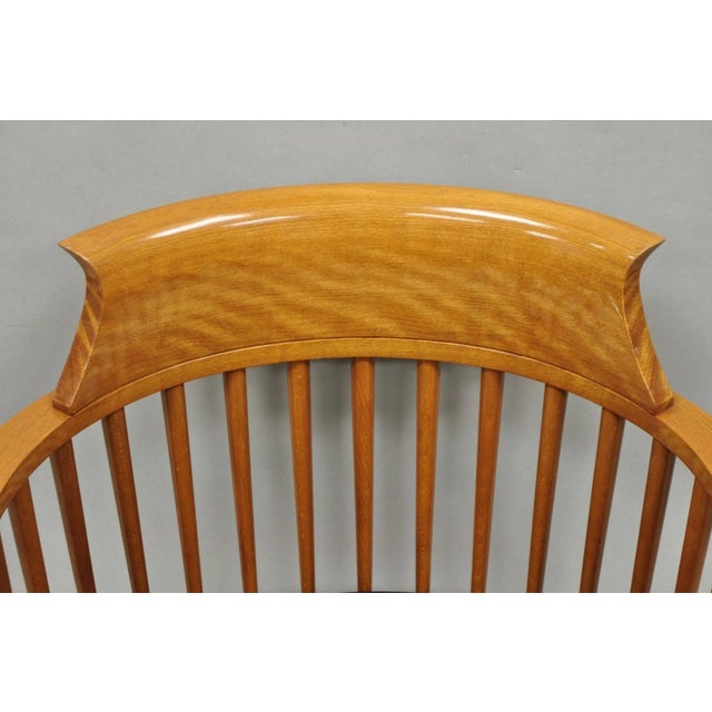 Vintage Postmodern Maple Wood Spindle Barrel Back Tapered Leg Lounge Arm Chair For Sale - Image 4 of 12