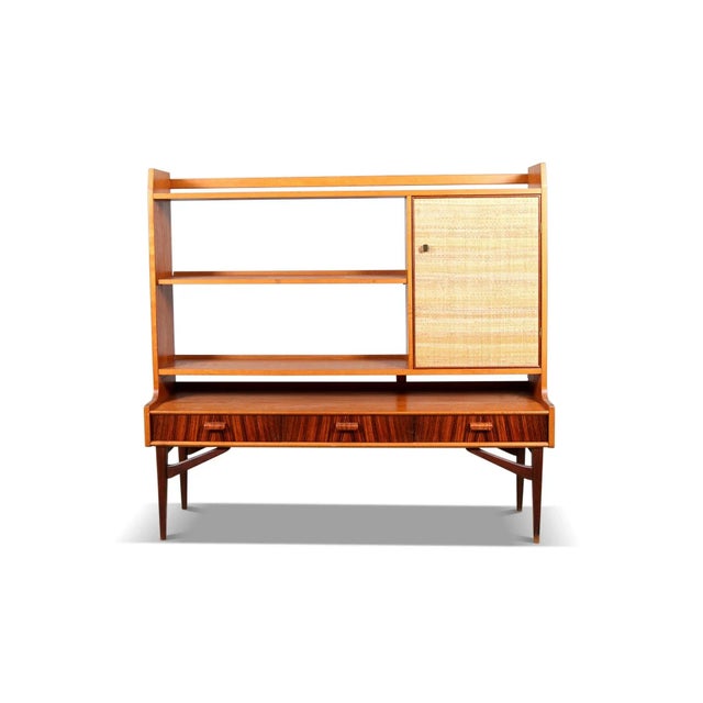 Wood Narrow 1950s Bookcase / Wall Unit in Teak, Jacaranda + Cane For Sale - Image 7 of 9