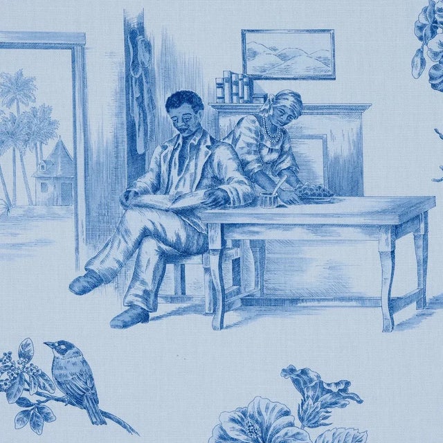 Traditional Sample - Schumacher x Victor Glemaud Toussaint Toile Fabric in Blue & Sky For Sale - Image 3 of 5