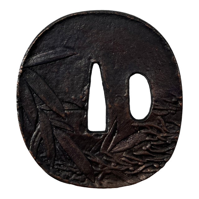 Antique Japanese Samurai Sword Hilt – Iron Tsuka With Engraved Floral Motifs2 For Sale