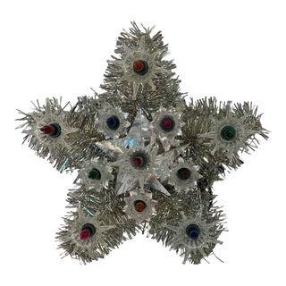 Vintage Holiday Lighted Tinsel Star Shaped Tree Topper For Sale
