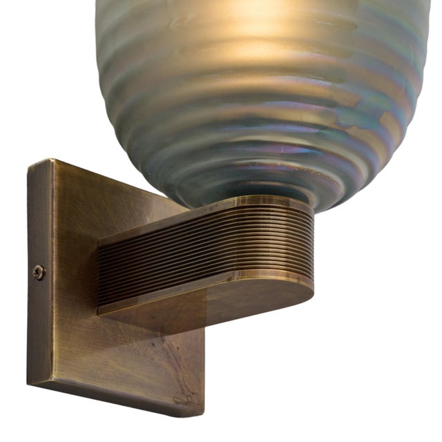 Modern Venetian Glass Sconces, Blue Iridescent, Murano, Italy For Sale - Image 9 of 9