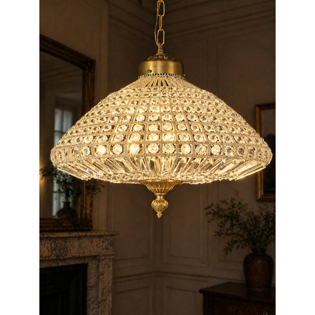 French 1960 French Gold Bronze Crystal Chandelier 1 Light For Sale - Image 3 of 12