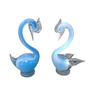 Blue Swans in Murano - Pair For Sale