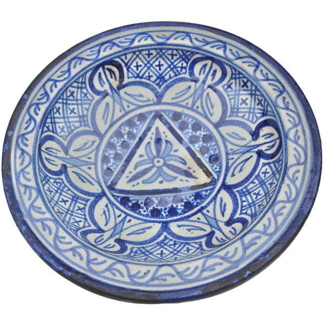 Moroccan Antique Andalusian Blue-Patterned Ceramic Plate For Sale - Image 3 of 10