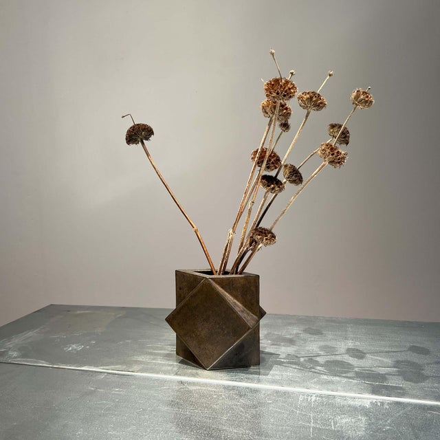 Ceramic Minimalist Bronze-Glazed Ceramic Geometric Vase by Jan Van Der Vaart, Netherlands, 1970s For Sale - Image 7 of 9