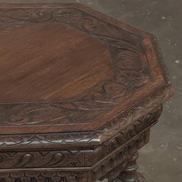 Antique Jacobean Style Octagonal End Table in Hand Waxed Oak For Sale - Image 11 of 18