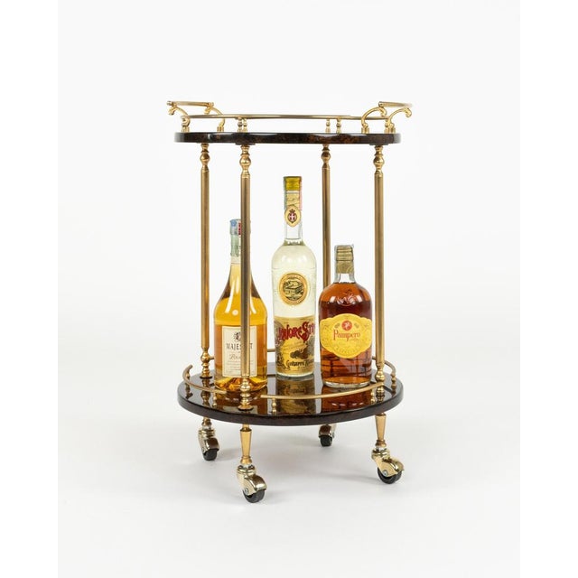 Metal Mid-Century Modern Serving Bar Cart in Goatskin and Brass by Aldo Tura, 1960s For Sale - Image 7 of 17