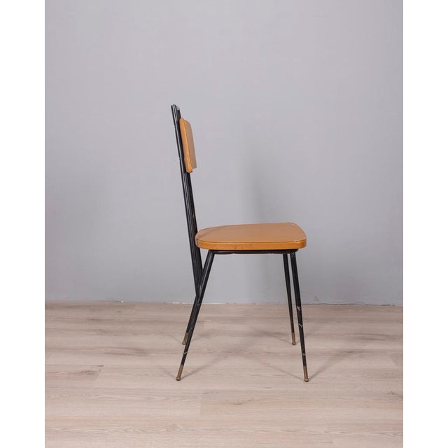 Mid-Century Modern Vintage Italian Metal and Leather Chairs, 1960s, Set of 6 For Sale - Image 3 of 13