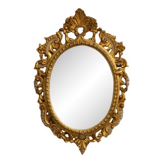 Italian Vintage Ornate Gold Frame Oval Wall Mirror For Sale