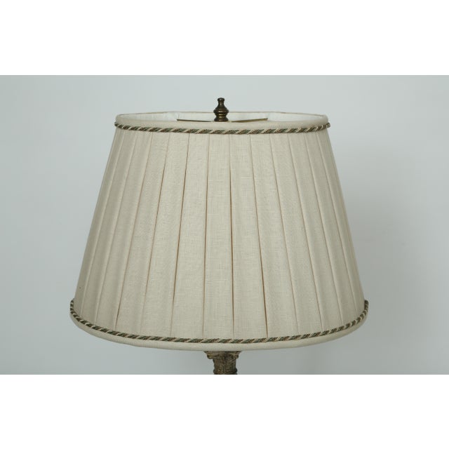 Solid Glass Columnar Lamp With Silvered Corinthian Capital-Hand Sewn Pleated Linen Shade For Sale In West Palm - Image 6 of 8