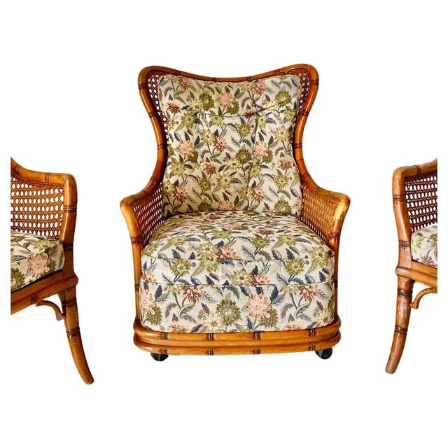 1970s Living Room Set in Fake Bamboo and Rattan from Giorgetti Italia, 1970s, Set of 3 For Sale - Image 5 of 18