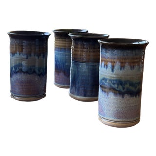 Hand-Thrown Studio Pottery Tumblers Set of 4 For Sale